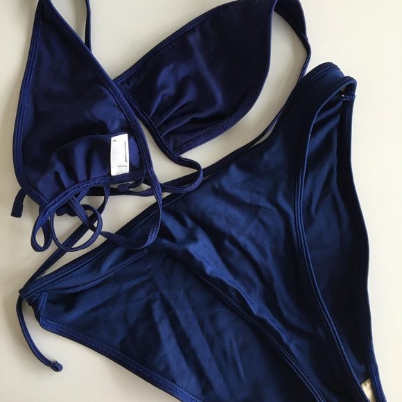 American Apparel Shiny High-Waisted Blue Bikini - Picture 1 of 7